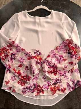 APT.9 Floral & Cream Sheer Blouse - Size Small